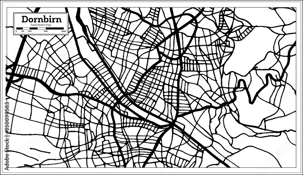 Dornbirn Austria City Map in Black and White Color in Retro Style. Outline Map.
