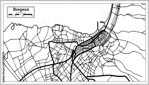 Bregenz Austria City Map in Black and White Color in Retro Style. Outline Map.