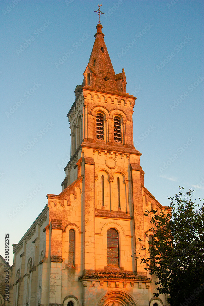 French village church in the evening sunlight