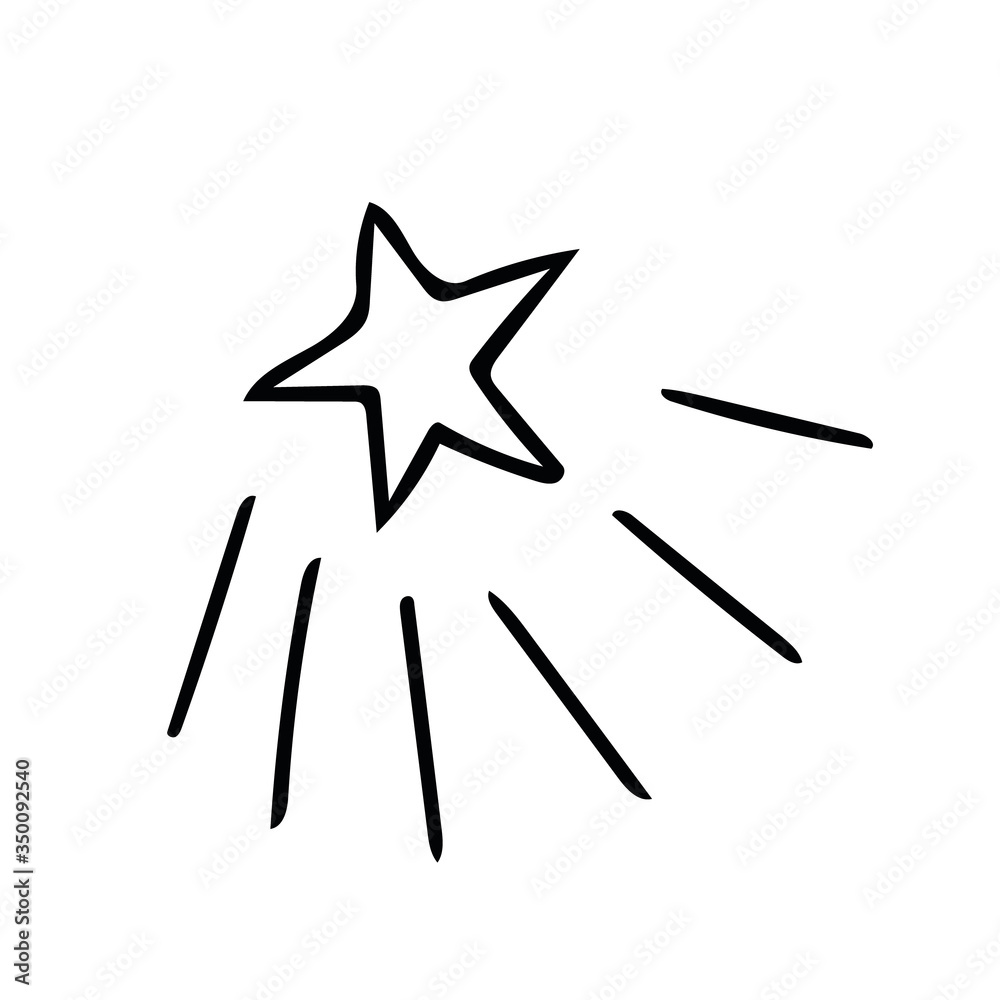 shooting star hand drawn element in doodle style. vector scandinavian monochrome minimalism. sky cosmos night make a wish