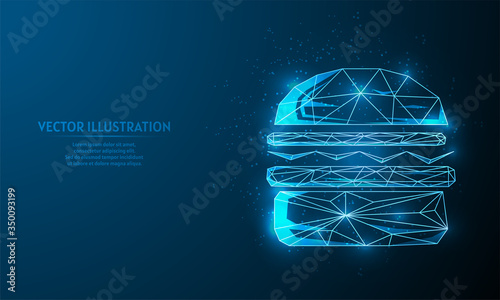 Glowng burger on blue abstract background. Burger symbol backgraound Vector illustration