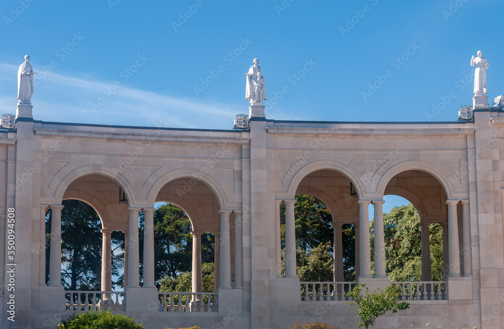 Fatima, Portugal. View of the Basilica of Our Lady of the Rosary, inside the Sanctuary site. Place of the Marian apparitions including the Secrets of Fatima. Detail of the lateral arch.