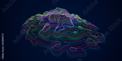 Abstract topographic 3d background. Color contour abstract Sci-Fi HUD map. Technology concept with curved light lines. Vector illustration for 3d graphic design.