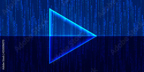 Triangle play icon on dark background with equalizer and dots. Banners, web and presentations designs. Vector Illustration.