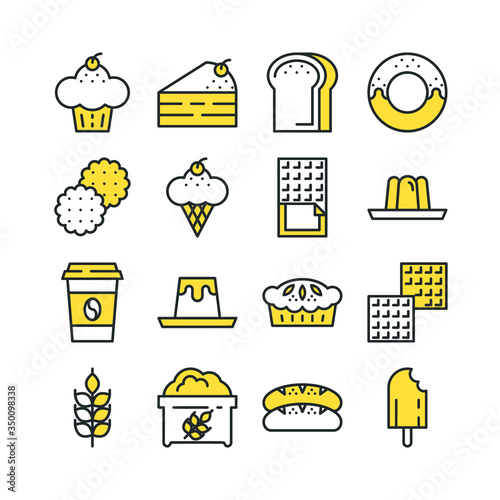 bakery colored icon set, coffee shop icon set