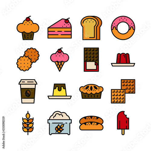 bakery filloutline icon set, coffee shop icon set