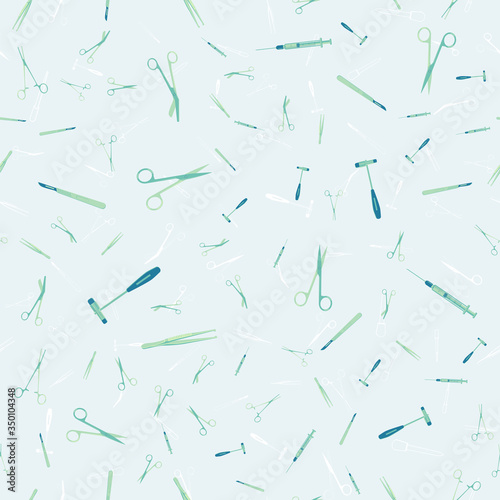 Vector seamless pattern with Surgical Instrument. Scalpel, clamp, scissors, tweezers. For web site design, logo, app, UI
