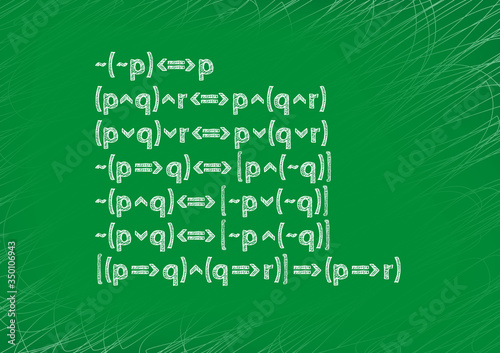 Blackboard with a record of mathematical formulas. Mathematical logic. Graphic presentation for math teachers.
