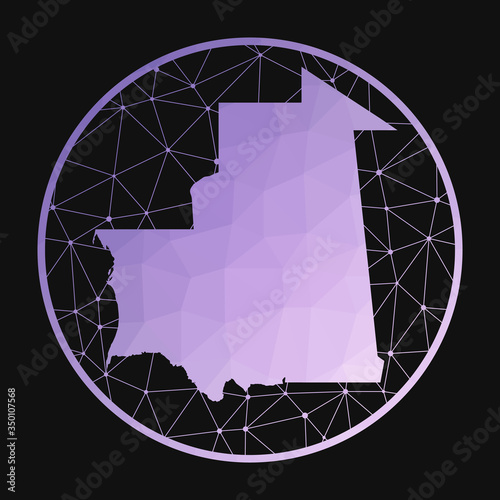 Mauritania icon. Vector polygonal map of the country. Mauritania icon in geometric style. The country map with purple low poly gradient on dark background.