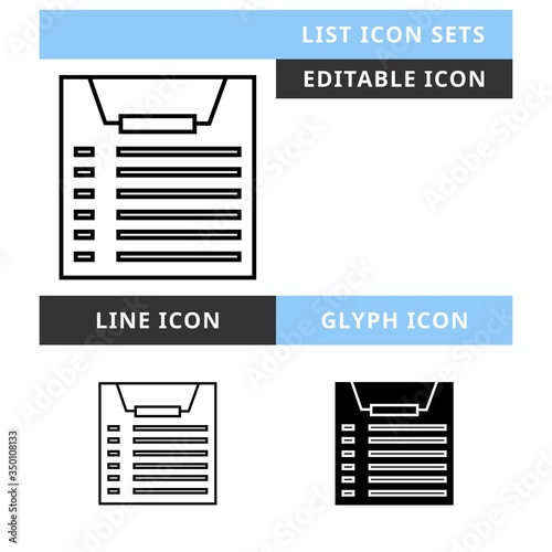 List icons set vector design, modern editable line and glyph icon, black color and isolated