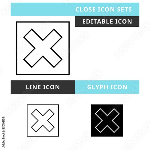 Close icons set vector design, modern editable line and glyph icon, black color and isolated