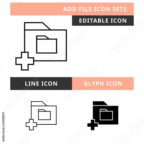Add File icons set vector design, modern editable line and glyph icon, black color and isolated