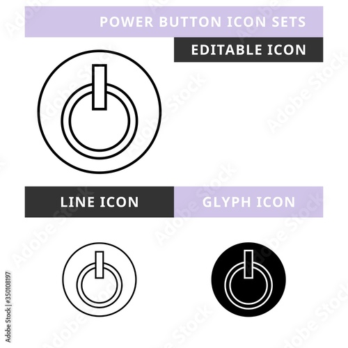 Power Button icons set vector design, modern editable line and glyph icon, black color and isolated