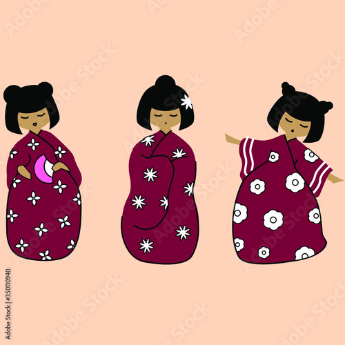 Vector illustration with asian dolls