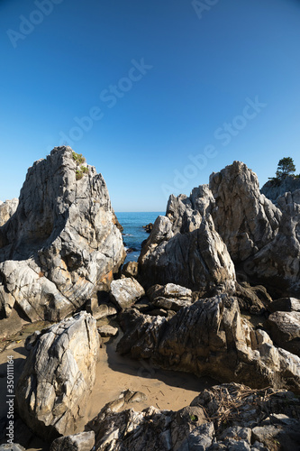 Coastal rock, sea, blue sky. East Sea Gangwon-do, Korea