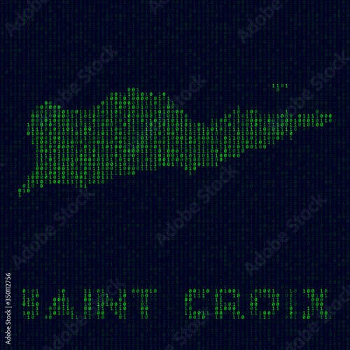 Digital Saint Croix logo. Island symbol in hacker style. Binary code map of Saint Croix with island name. Attractive vector illustration.