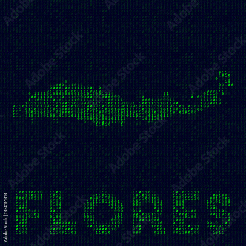 Digital Flores logo. Island symbol in hacker style. Binary code map of Flores with island name. Powerful vector illustration.