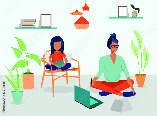Mother and daughter study at home. Home education. Family