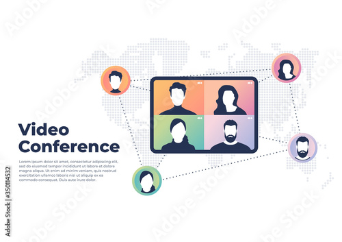 World wide video conference concept. Videoconferencing and online meeting banner.