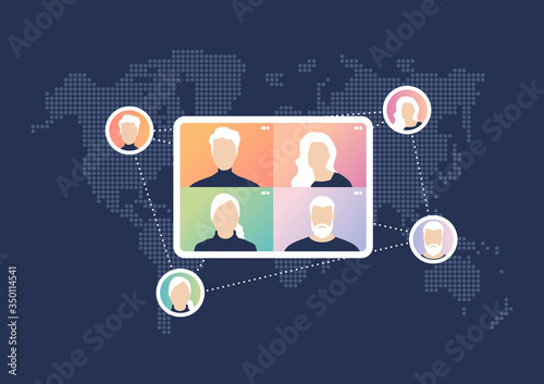 World wide video conference concept. Videoconferencing and online meeting .