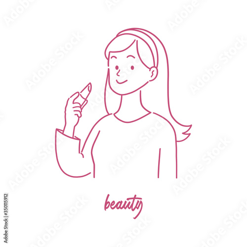 Beautiful young woman with lipstick  confidence expression  hand-drawn style vector illustration.