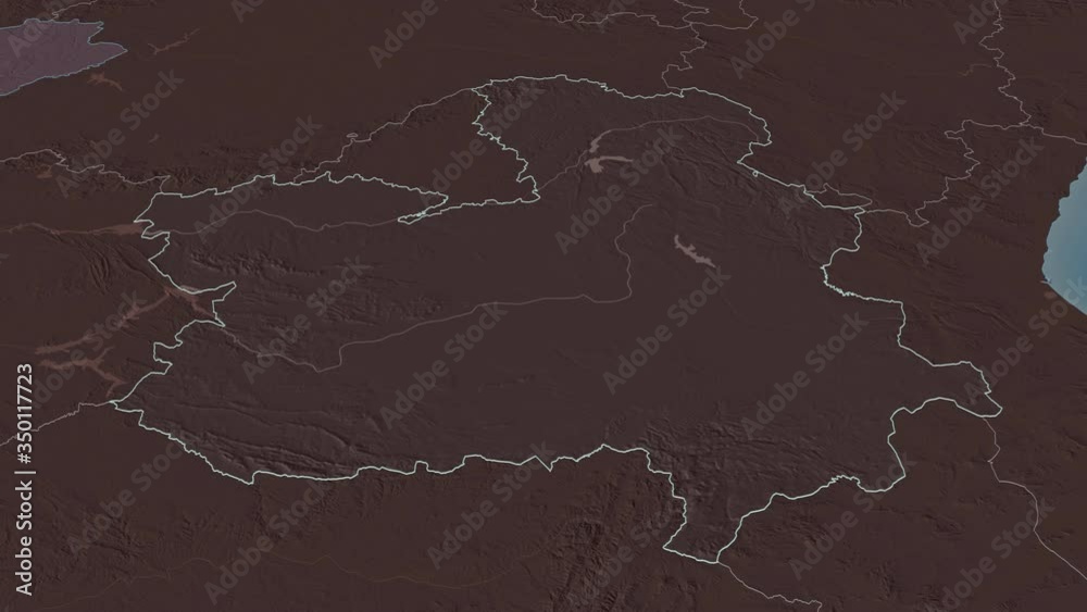 Castilla-La Mancha, autonomous community with its capital, zoomed and extruded on the administrative map of Spain in the conformal Stereographic projection. Animation 3D Castilla-La Mancha, autonomous community with its capital, zoomed and extruded on the administrative map of Spain in the conformal Stereographic projection. Animation 3D