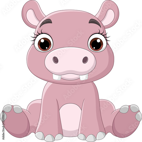 Cartoon funny baby hippo sitting