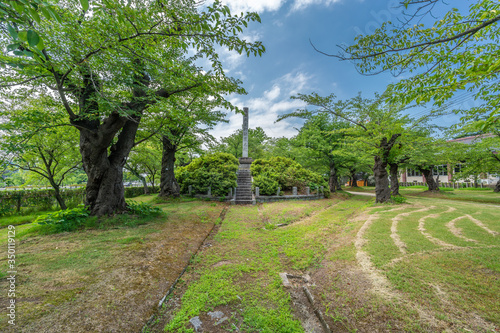Yamagata, JapanT. suruoka Park (Tsuruokakoen) near the entrance of Tsuruoka Gokoku Jinja shinto shrine.