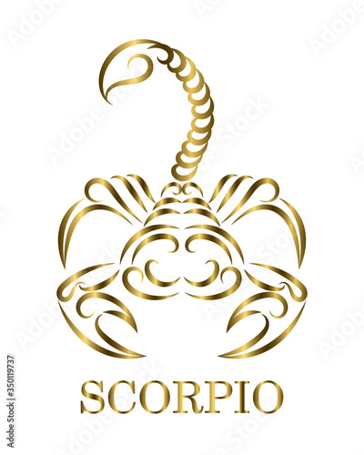 Golden line vector logo of a scorpion. It is sign of scorpio zodiac