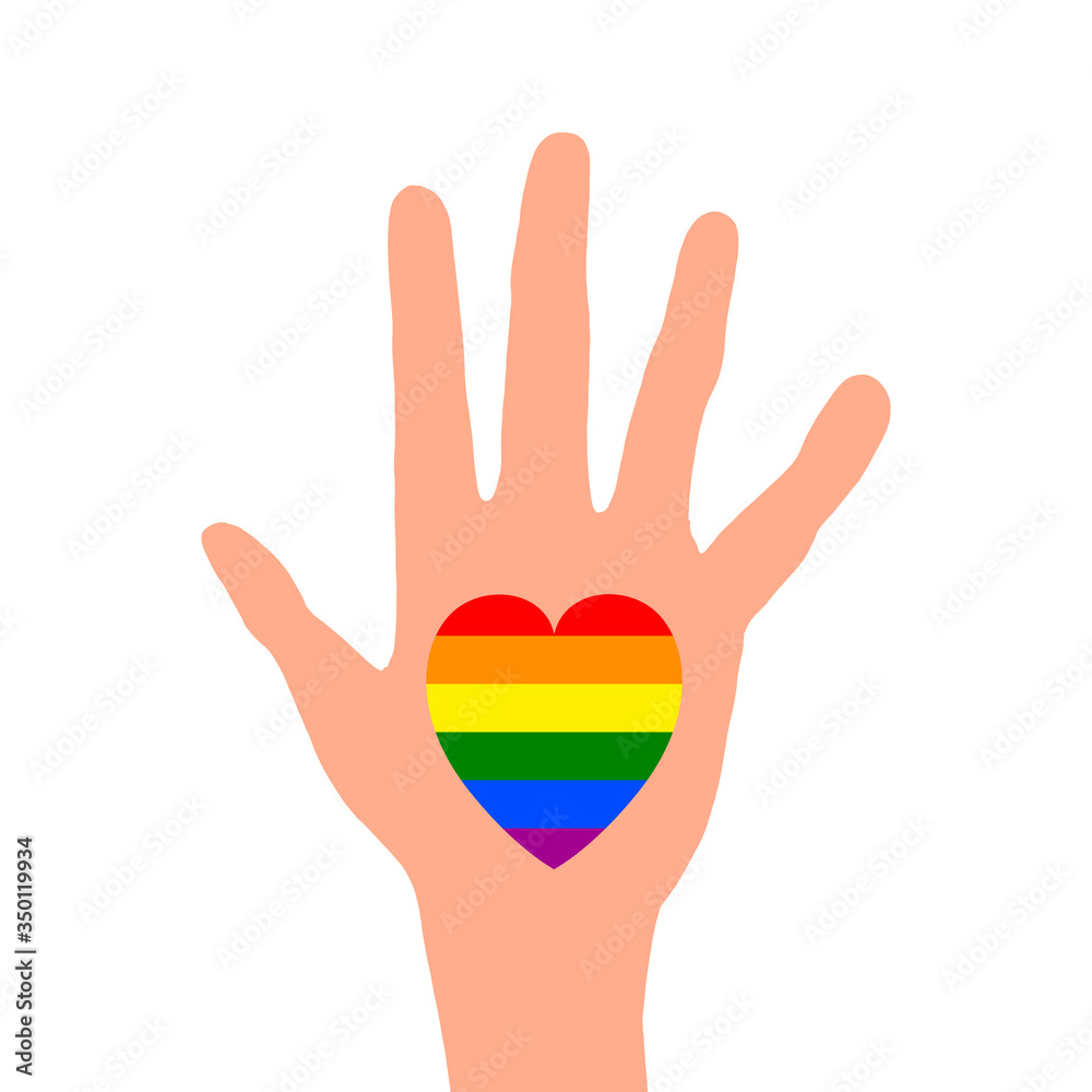 Obraz premium rainbow heart in hand. LGBT rights concept. Against racism, homophobia.Vector illustration for a postcard or a poster, print for clothes. isolated on white background