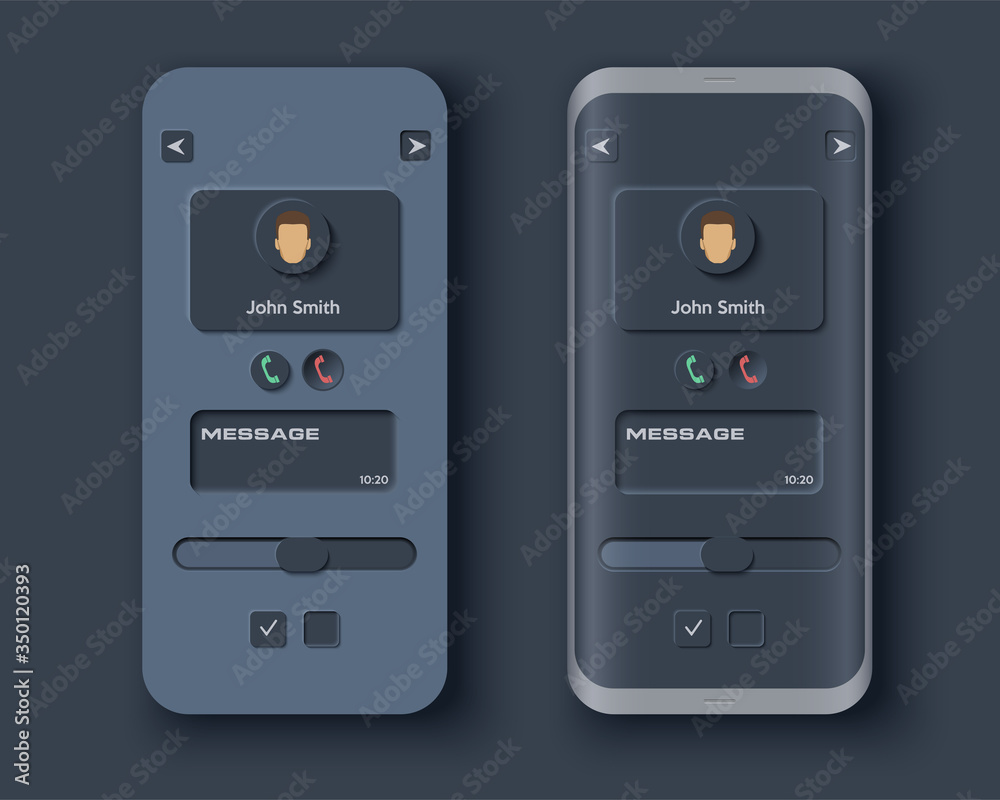 Neumorph UI kit on device screen Neumorph UI kit on device screen