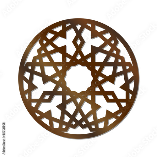 Cutout silhouette panel with ornamental geometric arabic pattern in form of circle. Template for printing, laser cutting stencil, engraving. Vector illustration.