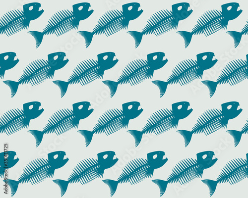 Fototapeta Naklejka Na Ścianę i Meble -  Seamless pattern with Fish skeletons. Endless background. Vector illustration.