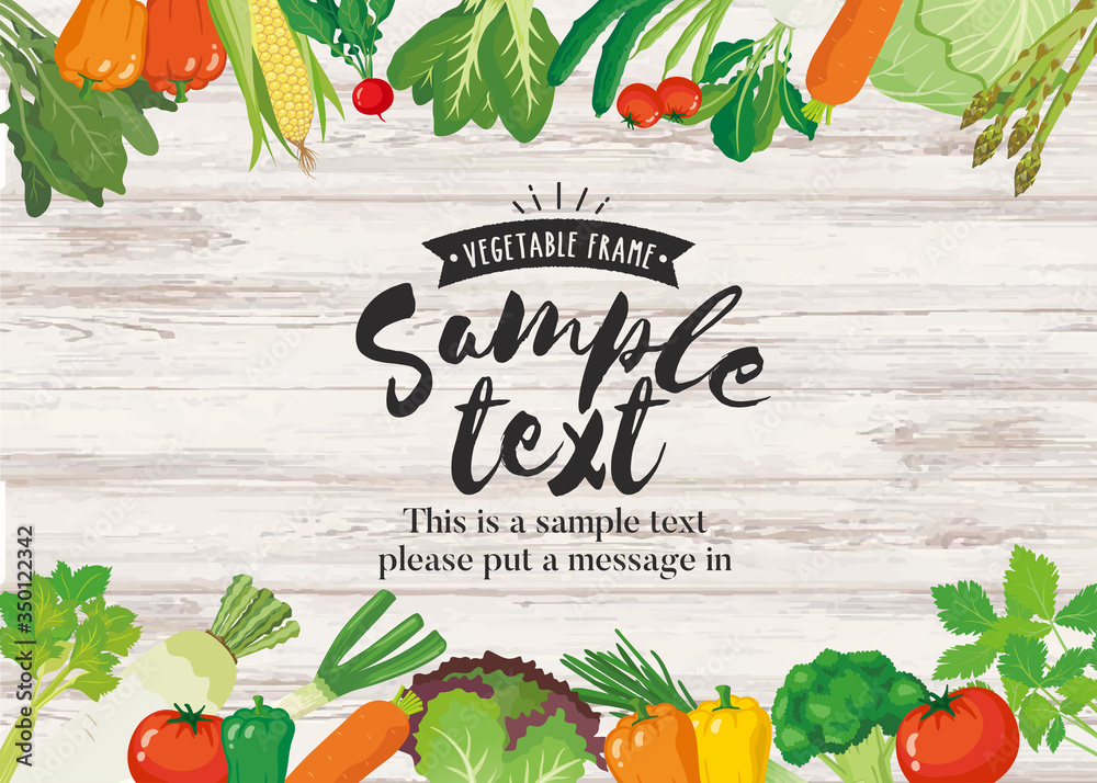 木目背景の野菜フレーム ヨコ Stock Vector Adobe Stock