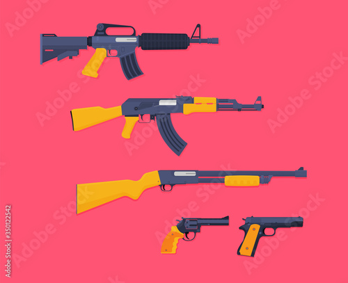 Flat illustration of guns set vector for web design