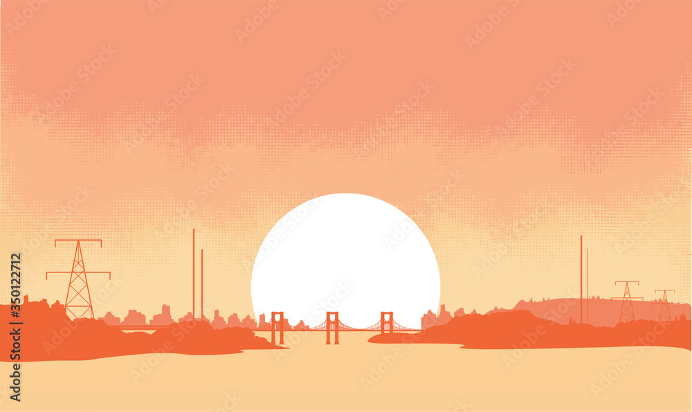 City landscape. Vector illustration. Sunset flat illustration