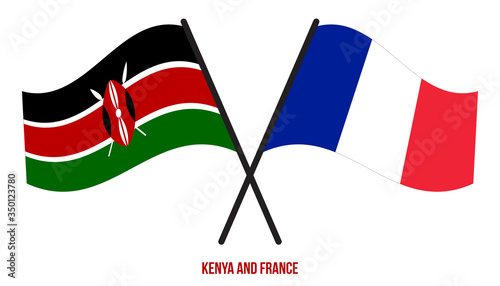 Kenya and France Flags Crossed And Waving Flat Style. Official Proportion. Correct Colors