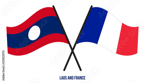 Laos and France Flags Crossed And Waving Flat Style. Official Proportion. Correct Colors