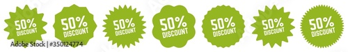 50 Percent Discount Tag Green | 50% Special Offer Icon | Sticker | Deal Label | Variations