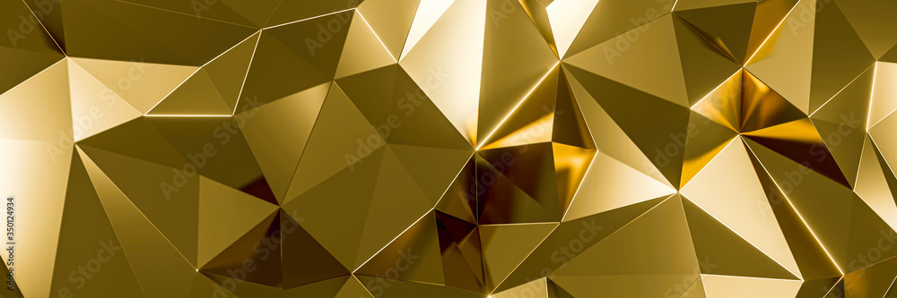 Abstract golden triangle background texture. 3d render.