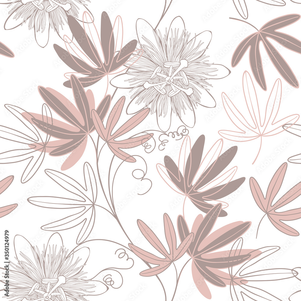 Fototapeta premium Seamless vector pattern with passionflowers. Nature background on white.