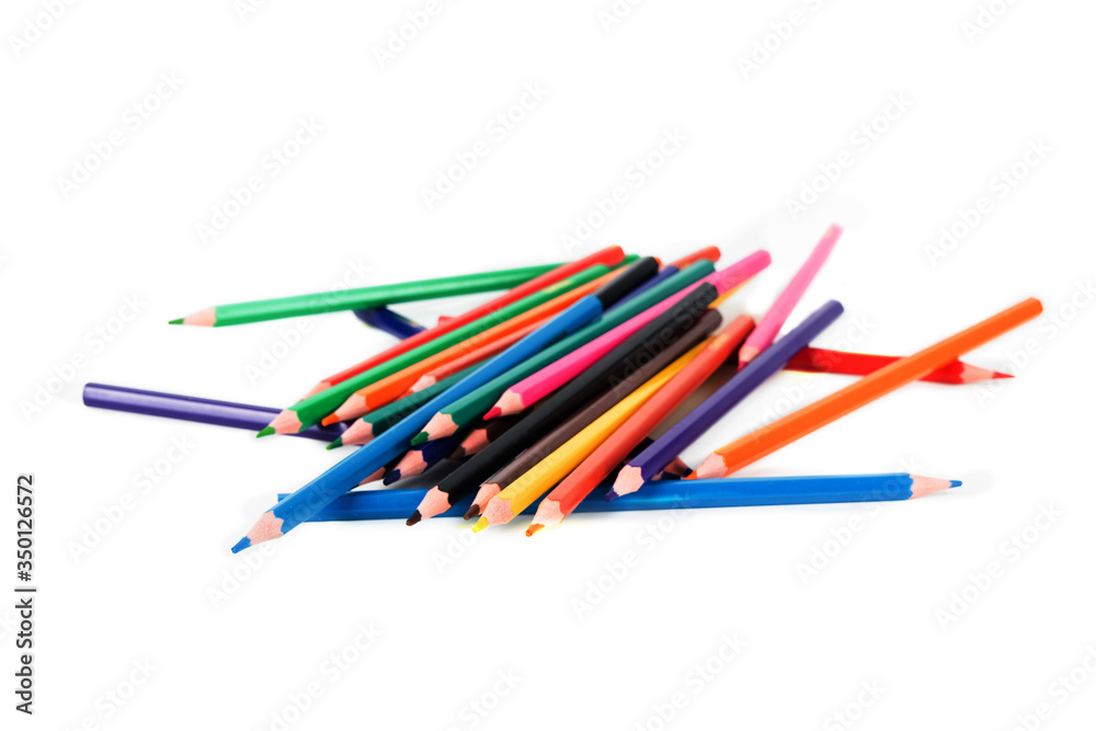 Color pencils isolated on white background. Creative background, copy space.