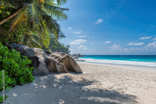 Beautiful Anse Georgette Beach on Praslin island in Seychelles.