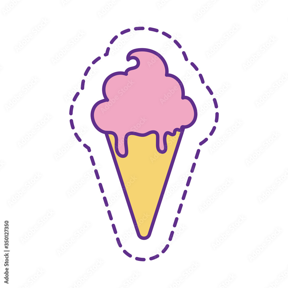 Cute ice cream cone patch line and fill style icon vector design
