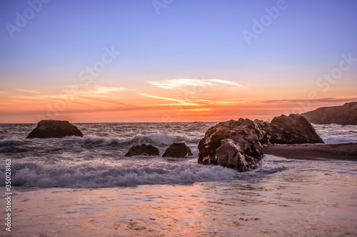 Sunset in Bodega Beach, Sonoma County, California. One of the famous beach of North California. Very exiciting and wonderful beach to enjoy with friends and family and you can enjoy amzing sunset too. photo