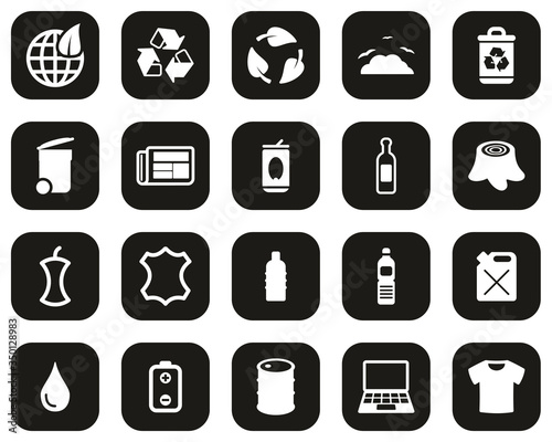 Recycling Or Upcycling Icons White On Black Flat Design Set Big