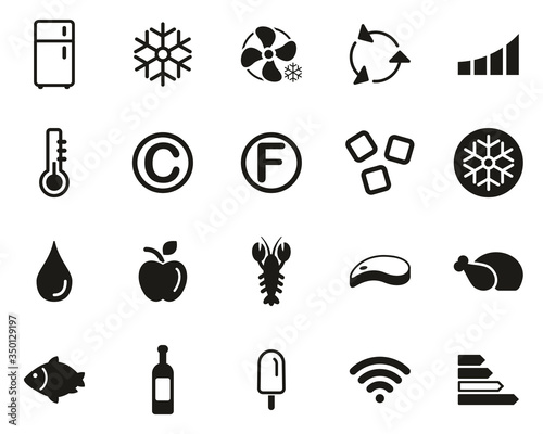 Refrigerator Or Cooler Icons Black & White Set Big