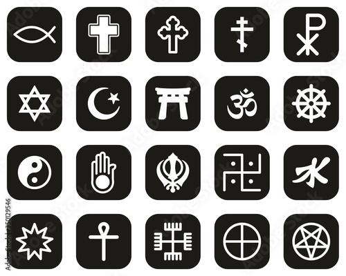 Religion Symbols Icons White On Black Flat Design Set Big