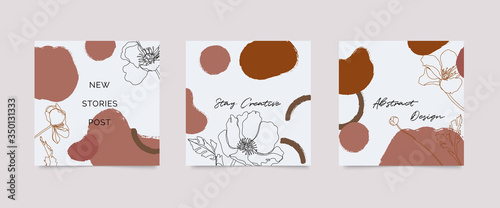 Instagram post template. Design backgrounds for social media stories, Photo frame template and sale banner. Memphis design cover. Abstract shape with earth tone color. Vector illustration