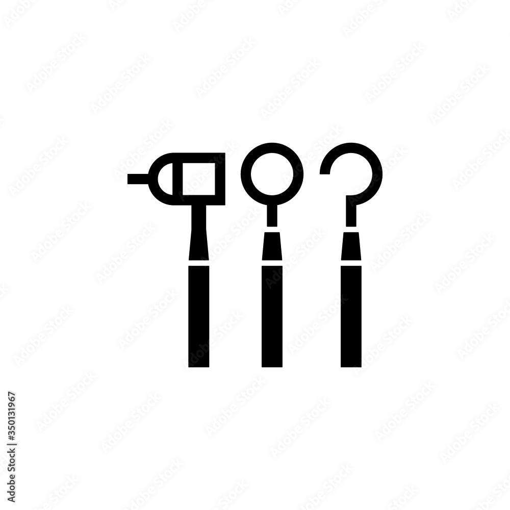 Dentist tool icon vector in black flat design icon, isolated on white background Dentist tool icon vector in black flat design icon, isolated on white background